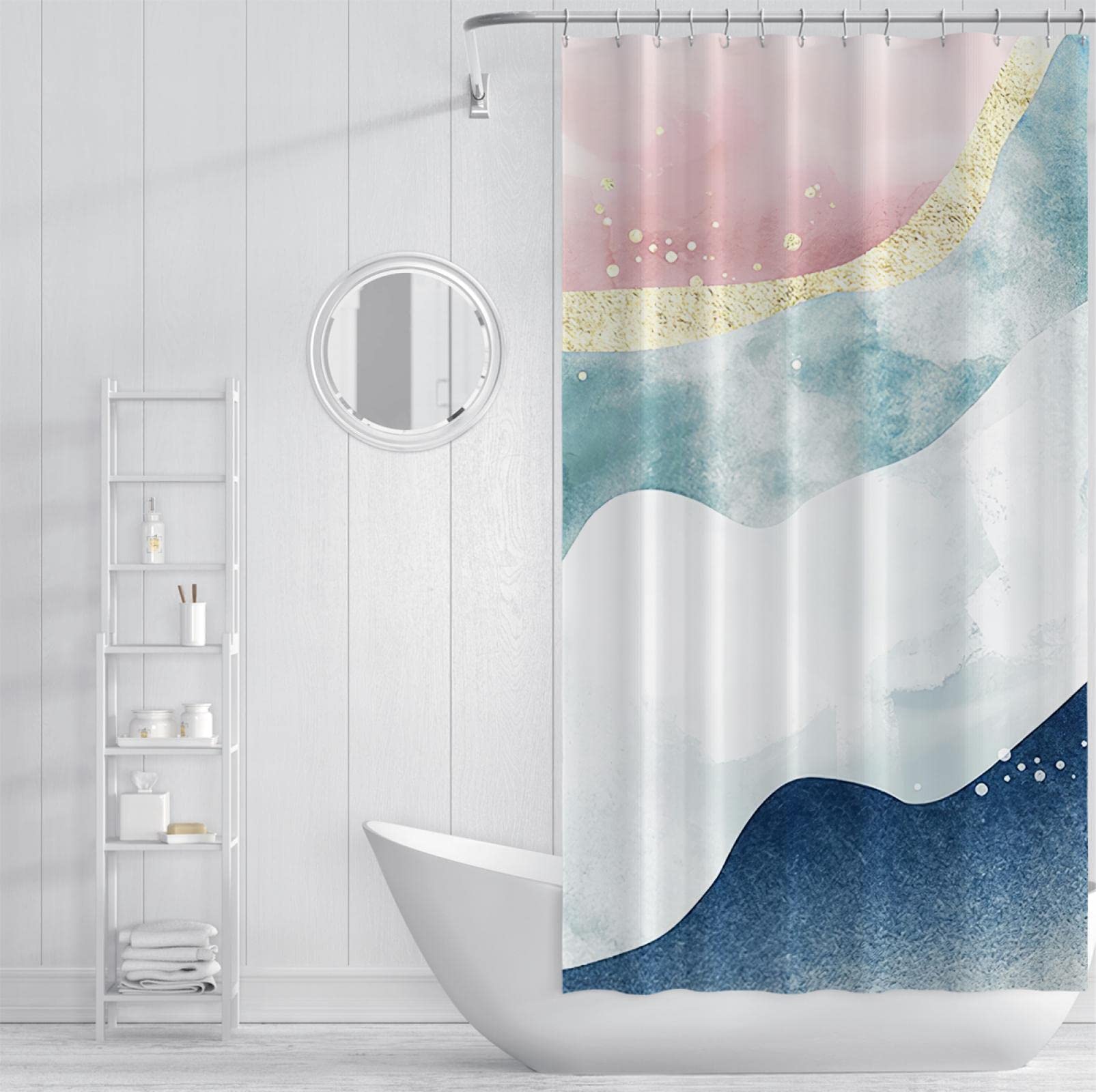 Diagrama Abstracto Cortinas de Ducha para baño Oro Azul Diseños únicos Cortinas de Ducha Set Quick Dry Multi Sizes Cortinas de bañera W160xL200cm