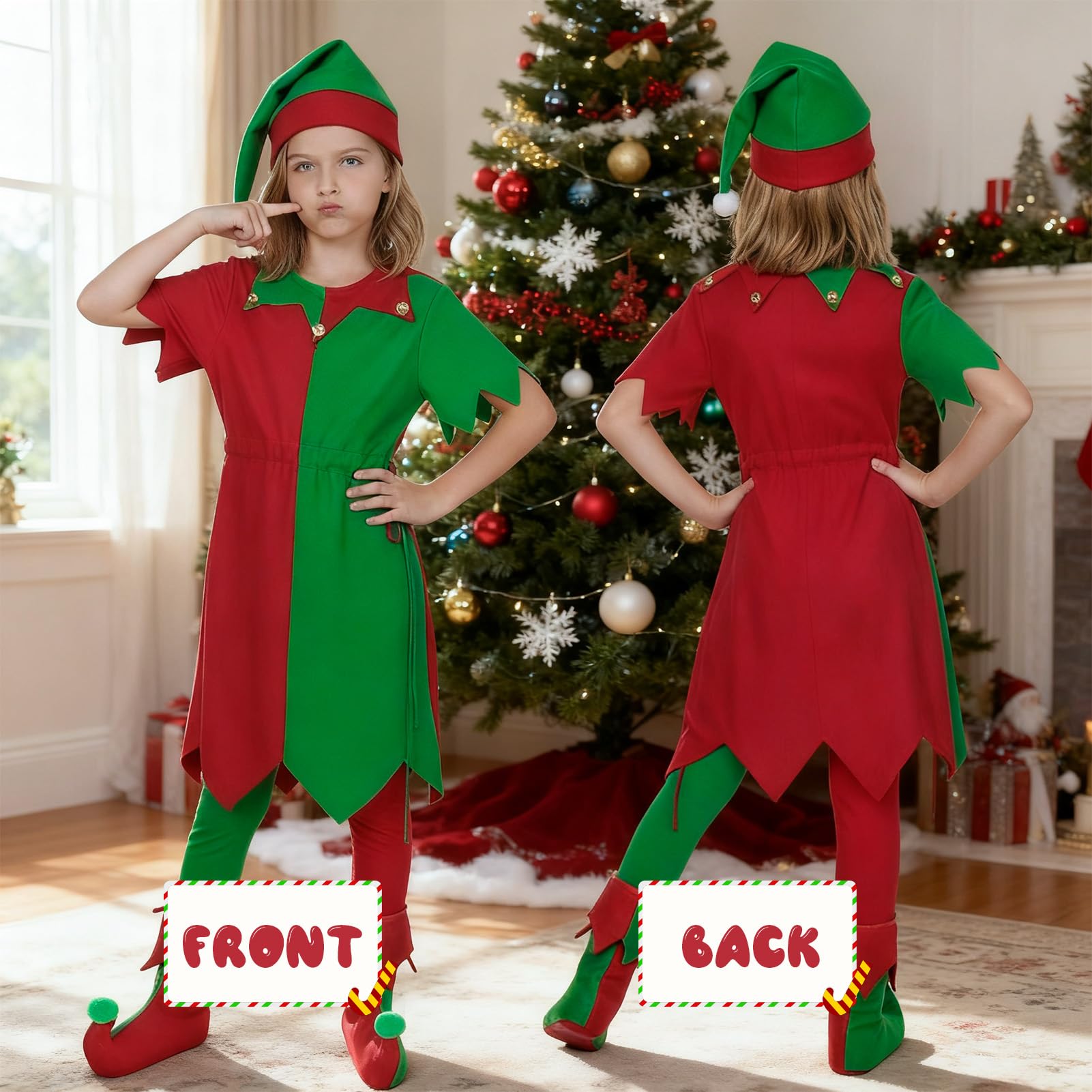 Aleshime Girls Elf Costume, Cheeky Elf Christmas Fancy Dress for Childs Girls - Image 3