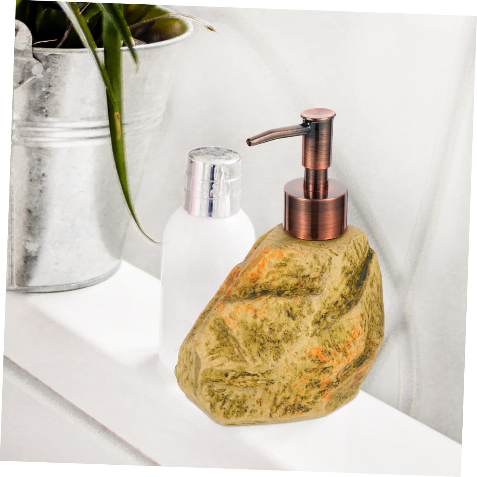 Anneome Flacone con Pompa Dosatore da 310 Ml in Ceramica Stile Vintage a Forma di Pietra, Dispenser Sapone per Bagno, Design Naturale e Resistente per Uso Familiare