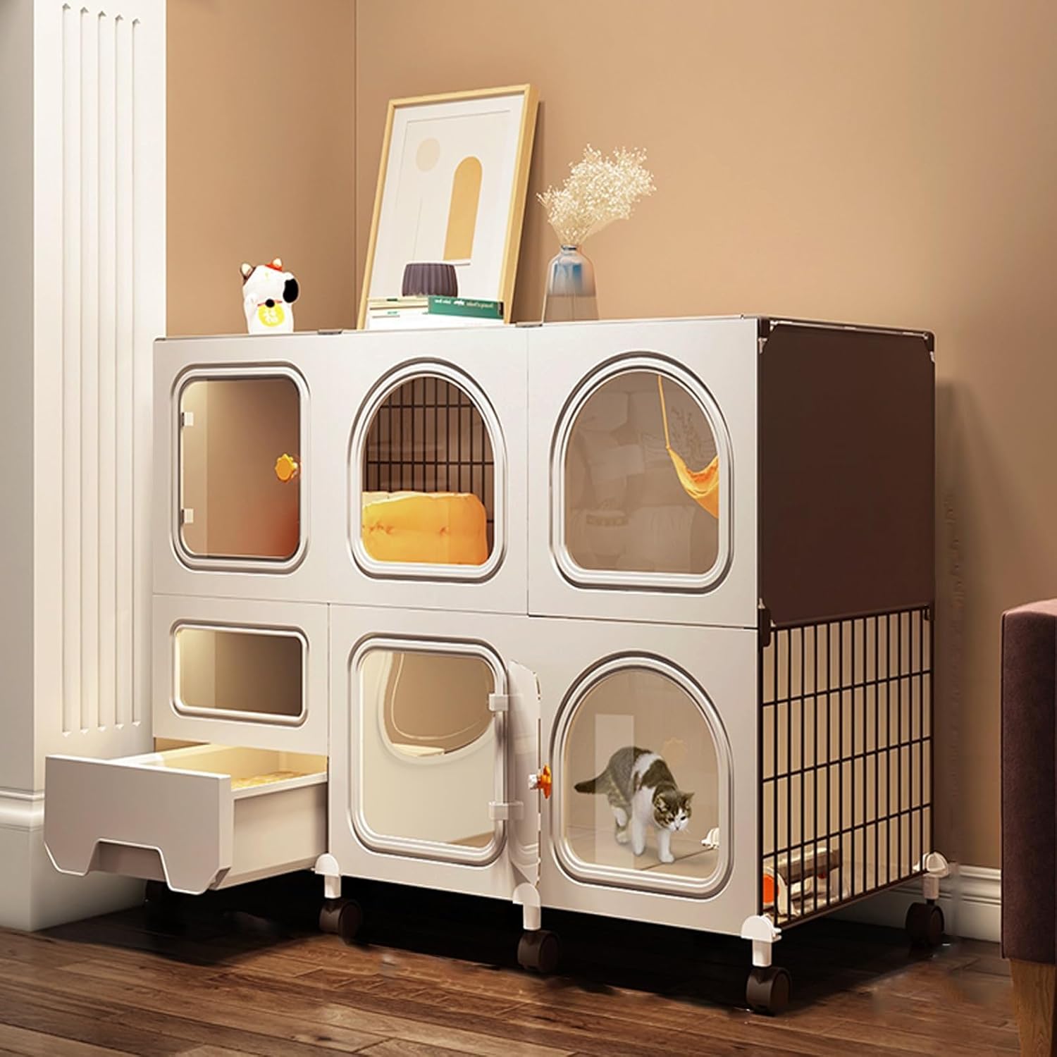 Semi-Enclosed DIY Cat Cages, Cat Enclosure Indoor Large with Litter Box Indoor and Outdoor Use Pet Kitten Crate Cat Playpen for Small Animal -with Accessories (B 106 * 36.5 * 106Cm)