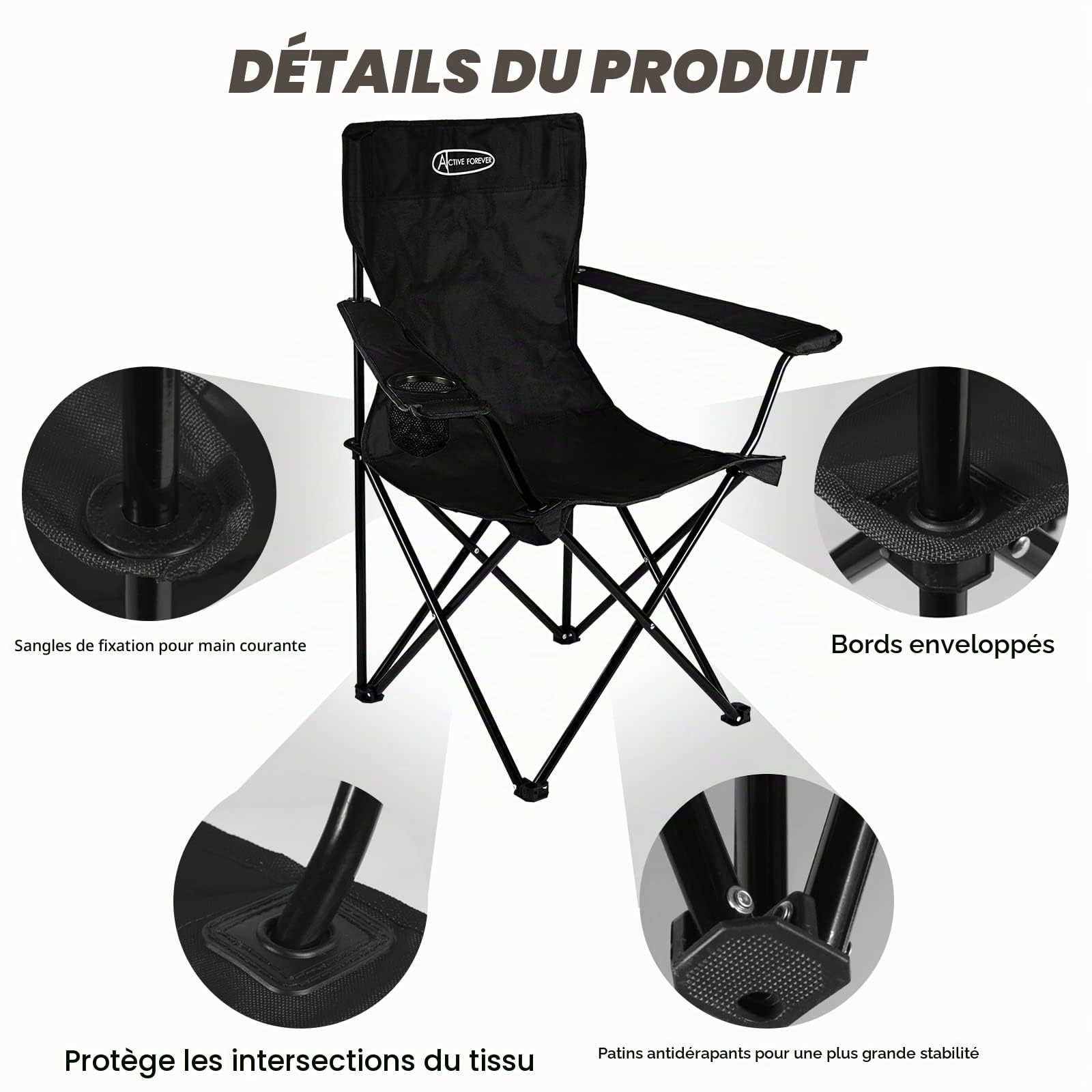 Lot de 2 Chaise de Camping Pliante, Siège Pliable Portable Chaise Camping avec Porte-gobelet, Capacité 100kg, Adaptée au Camping, à la Plage, au Barbecue, à la Pêche - Noir WY-G-439