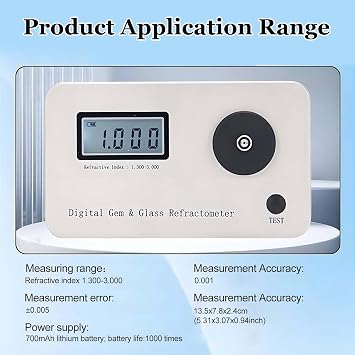 Accurate Gemstone Refractometer, Professional Jewelry Tester Identification Tools, Refractive Index 1.300-3.000, with LCD Screens, for Jewelry, Gold & Silver and Diamond