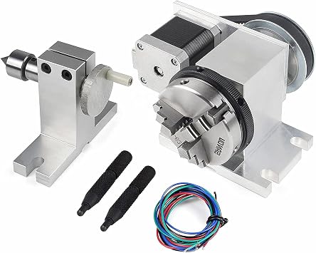 CNC Milling Machine Rotational Axis CNC Router Rotary Table Rotary a axis 4th Axis 65mm 3 Jaw Chuck Dividing Head w/ Nema17 stepper motor w/ 54mm Tailstock Reducing ratio 41 for CNC Engraving Machine