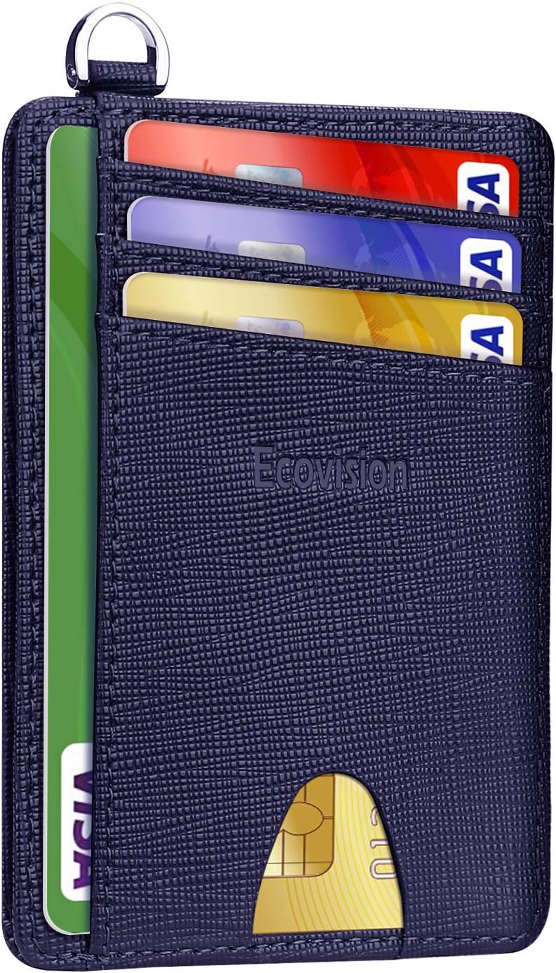 EcoVision Slim Minimalist Front Pocket Wallet, RFID Blocking Credit Card Holder Wallet with Detachable D-Shackle for Men Women