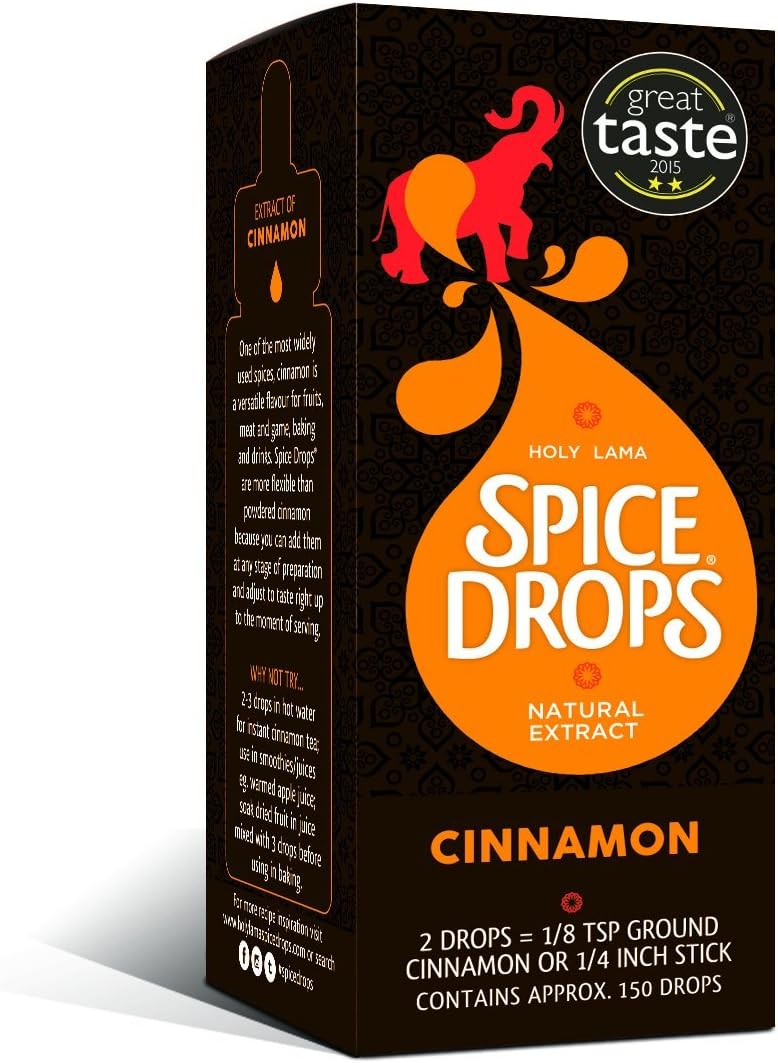Holy Lama Spice Drops Cinnamon Extract 5ml (150 Drops), Natural Flavouring for Baking, Drinks & Cooking, Alternative to Ground Cinnamon Sticks, Vegan, Gluten-Free, No Artificial Additives