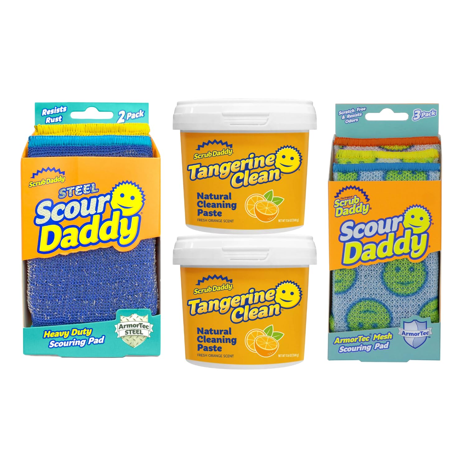 Scrub Daddy Deep Clean Kit - Scour Daddy Scour Pads 3ct Steel Scrubbing Sponges 2ct Tangerine Multi Surface