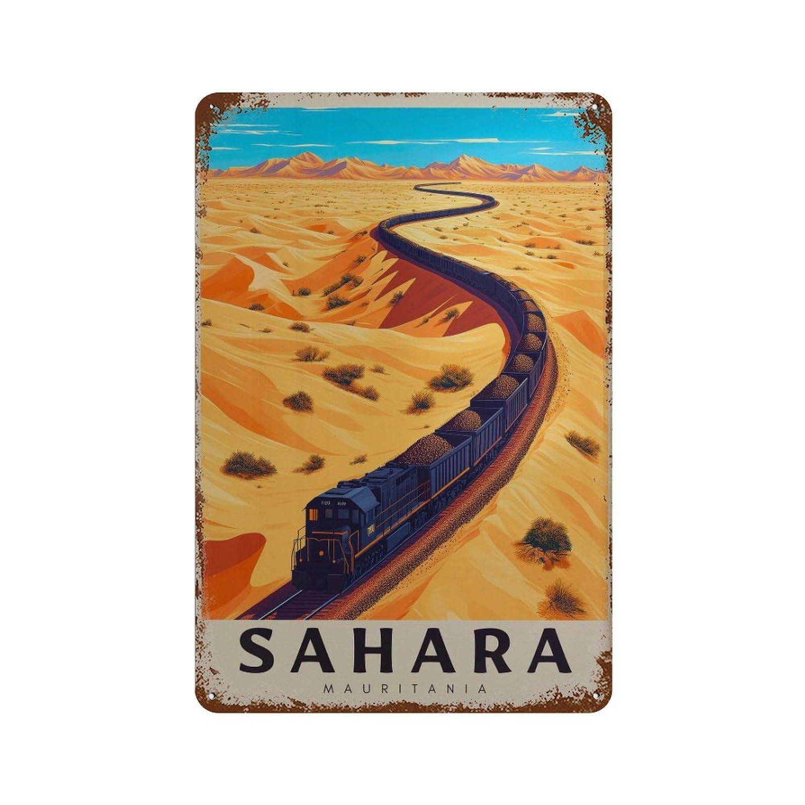 xiaoxiaoshen Sahara Desert Ore Train Travel Mauritania Wall Decor Art Metal Tin Poster Modern Home Decor Art Home Bar Shop Decorations Vintage Sign 30x20cm