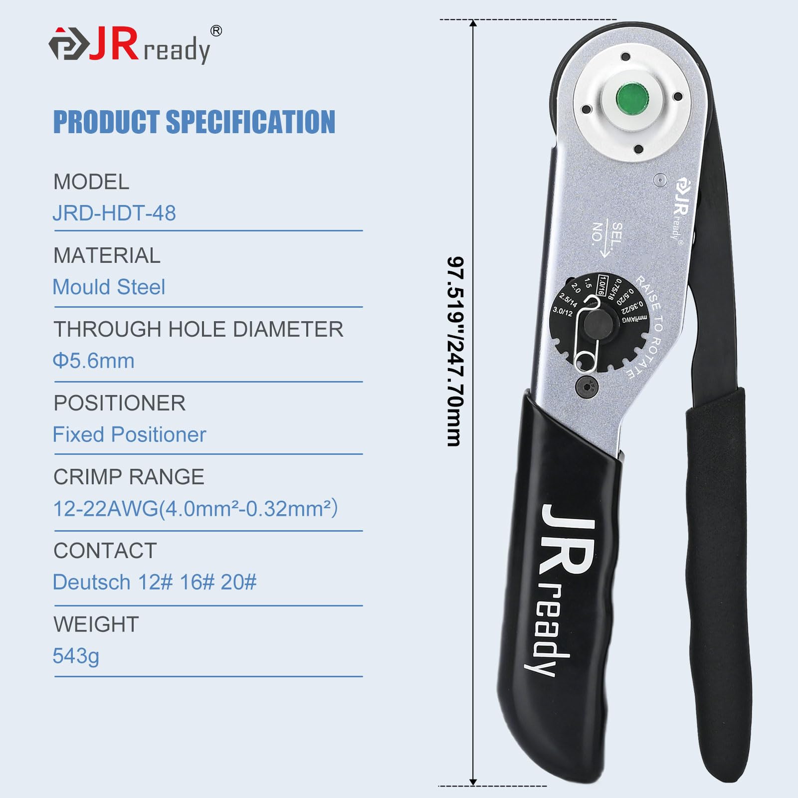 JRready JRD-HDT-48 Herramienta de Crimpado Deutsch para Contactos Sólidos 12-22AWG