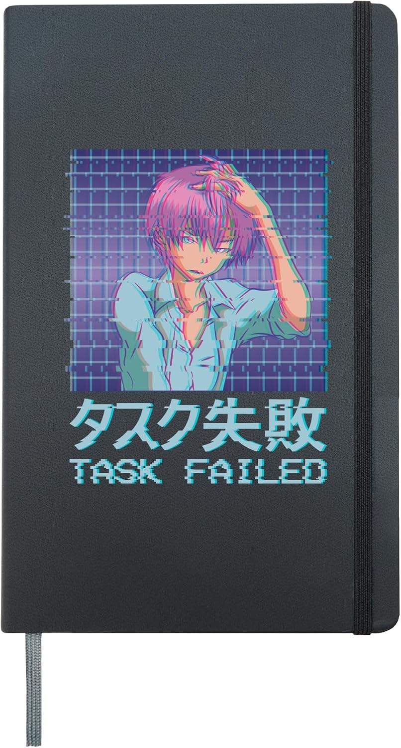 Task Failed Aesthetic Eboy Anime Boy Japanese Vaporwave Hardcover Journal, Black