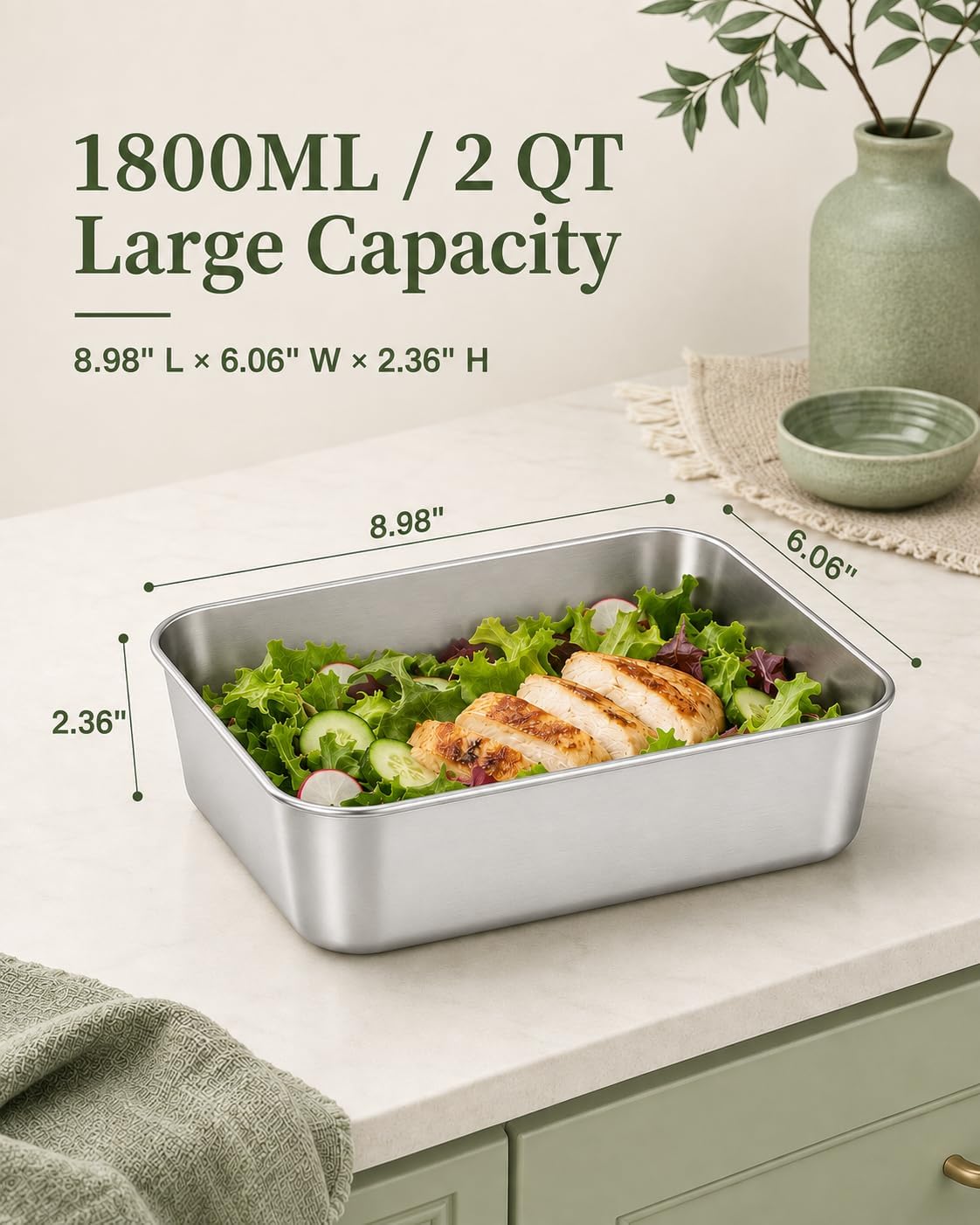 2-Pack 2 Qt 304 Stainless Steel Ice Cream Containers with Lids
