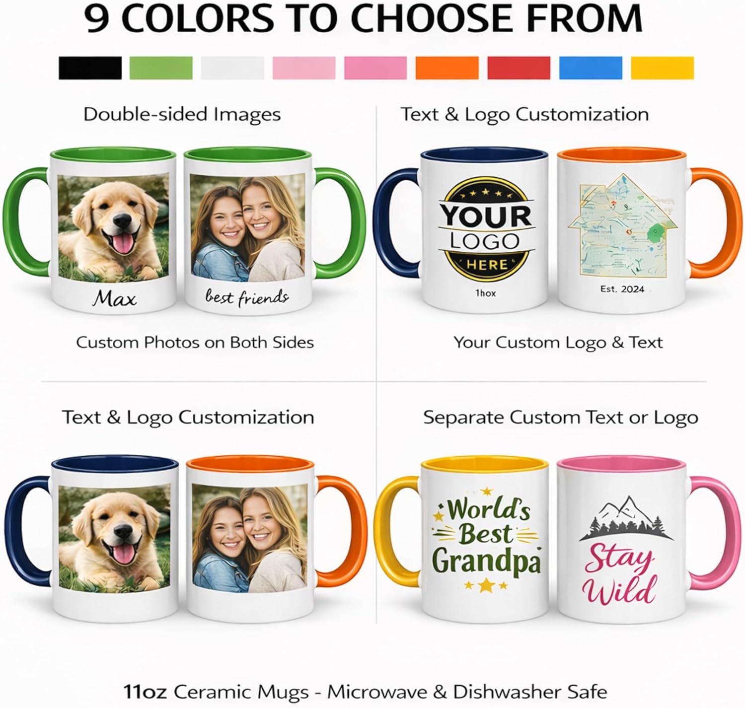 Custom Mug - Personalized Coffee Mug with Photo Text Logo | Taza Personalizada 11oz Both Sides Print | Custom Gifts for Men Women | Customized Picture Cup Dishwasher Safe - Image 6