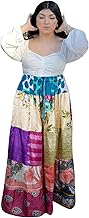 Mogul Interior Women’s Pink Multi Floral Patchwork Long Skirt – Vibrant Boho Maxi Skirt S/M/L