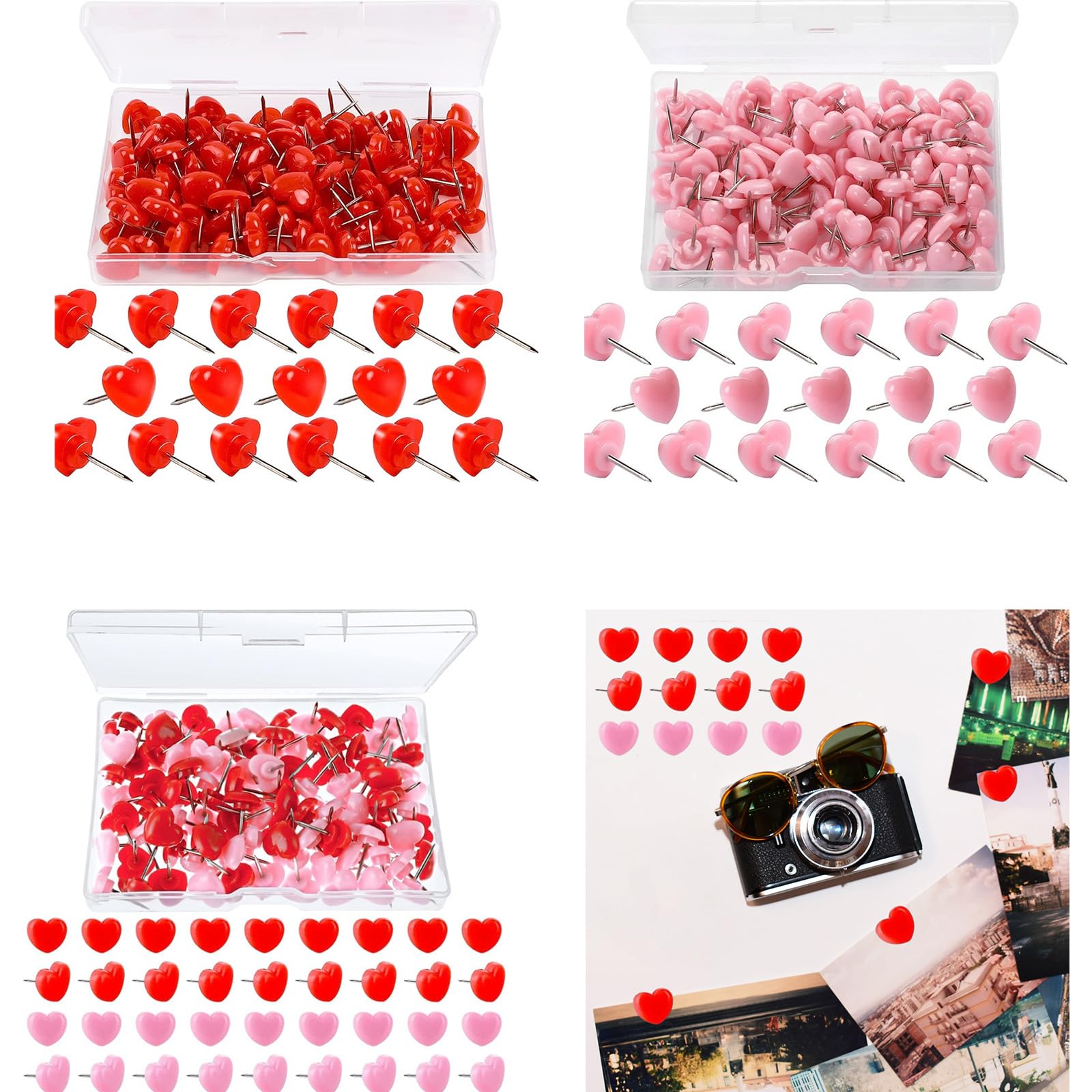 Chinchetas Corazón Decorativas - Pack De 30 Unidades En Dorado Y Plateado, Para Tablones De Corcho, Fotos Y Manualidades