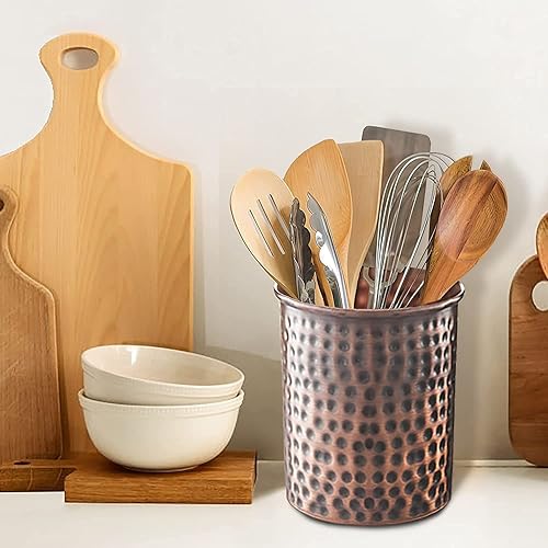 Miniatura 2 de Monarch Abode 19677 Organizador interior de cocina martillado a mano de metal para utensilios de cocina, multiusos, grande, acabado de cobre