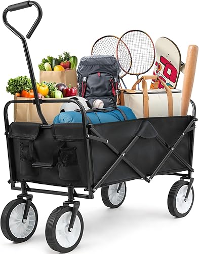 AthLike Carro plegable de alta resistencia, carrito de lona plegable portátil, con 2 portavasos, para exteriores, comestibles, jardín, compras,
