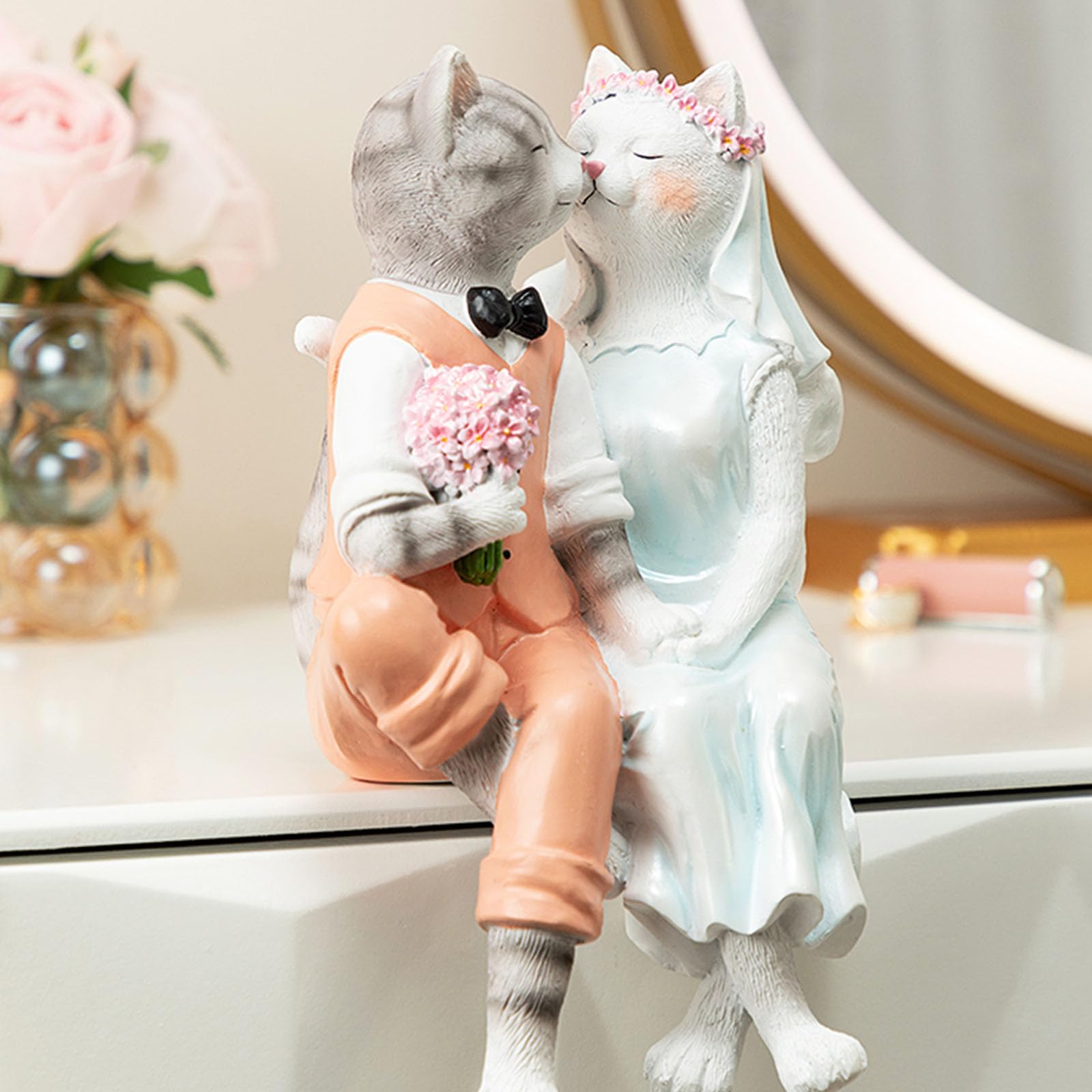Amazon.co.jp: 結婚式の猫のカップル置物、樹脂創造性かわいい猫置き物