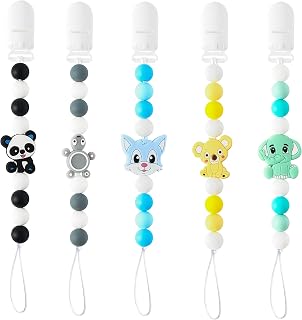 5pcs Animal Pacifier Clip Teether Toy, Pacifier Holder Teethers for Baby Boys Girls, Teething Soothie Toy with Clips for Baby Shower Birthday Christmas New Year Keepsake Gift
