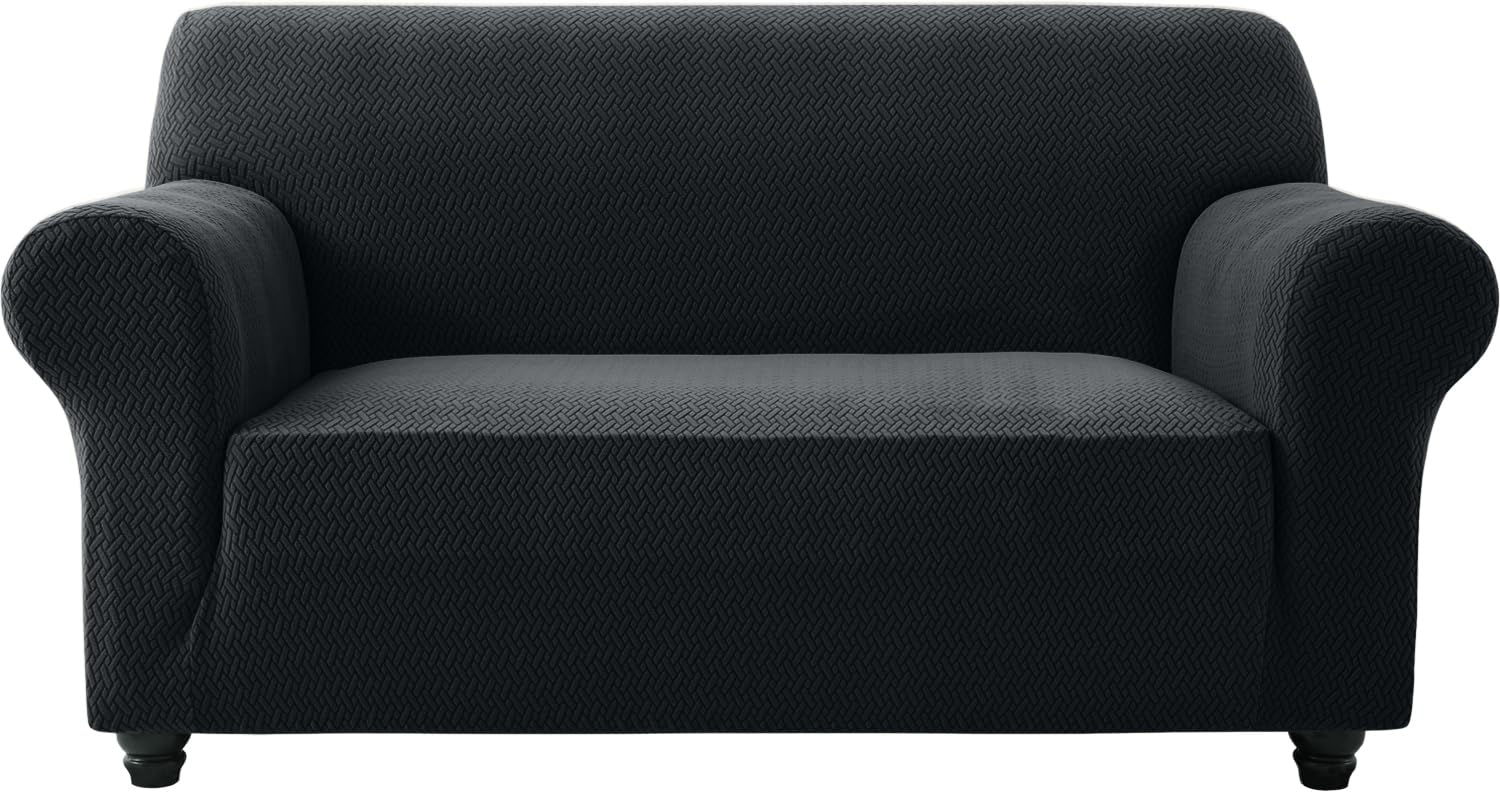 AMEHA High Stretch Sofa Cover 2 Seater Spandex Elastic Fit Slipcovers T Shape Non Slip Loveseat Couch Covers Furniture Protector - 2 Seater, Black