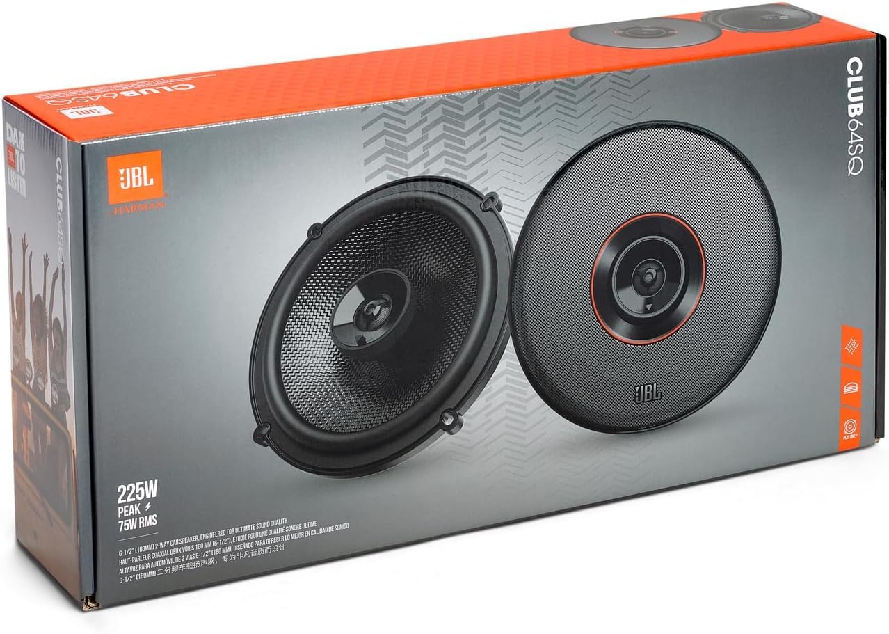 JBL Club Gen3 64SQ 6.5'' (16cm) Set de haut-parleur Coaxial - Sound Quality, Noir | 160 mm (6-1/2 Pouces), woofer fibre de carbone Plus One,60W RMS / 180W Max, tweeter dôme soie edge-driven, niveau 0/+3 dB