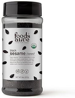 Foods Alive Organic Black Sesame Seeds, 8oz Shaker Jar, Raw, Unhulled, Kosher, Gluten Free, Keto