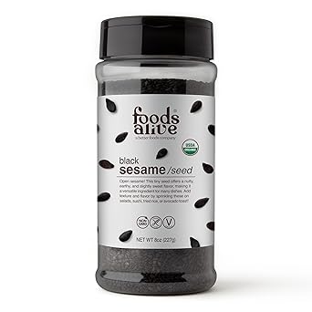 Foods Alive 8 oz Organic Black Sesame Seeds Shaker Jar, Non-GMO, Kosher, Gluten Free, Keto, Paleo, Protein Source 227g