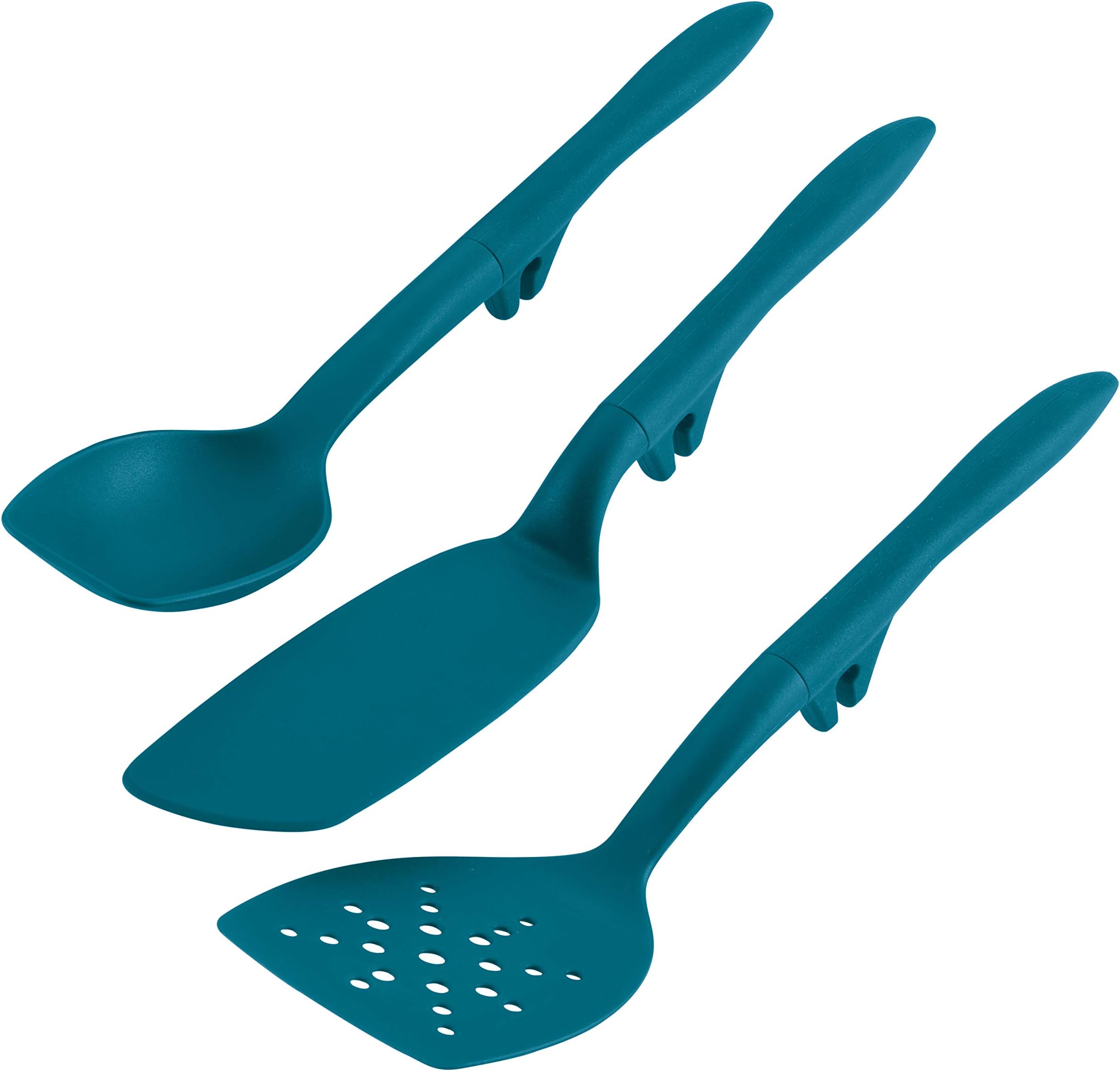 Tools and Gadgets Spoon, Slotted and Solid Turners Set/Cooking Utensils - 3 Piece, Teal Blue