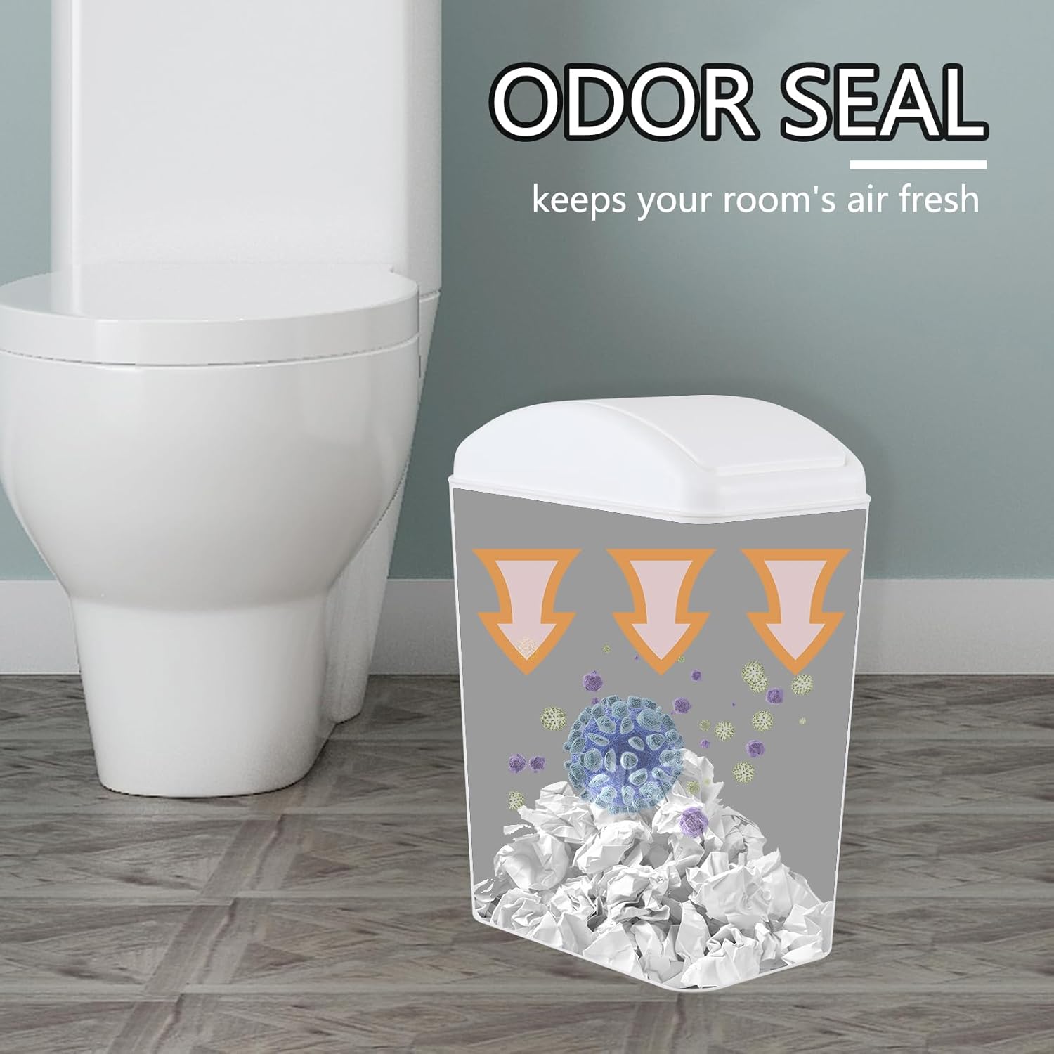 4.2 Gallon Swing Top Wastebasket, Plastic Garbage Bin for Home, Office & Slim Space-Saving (White)