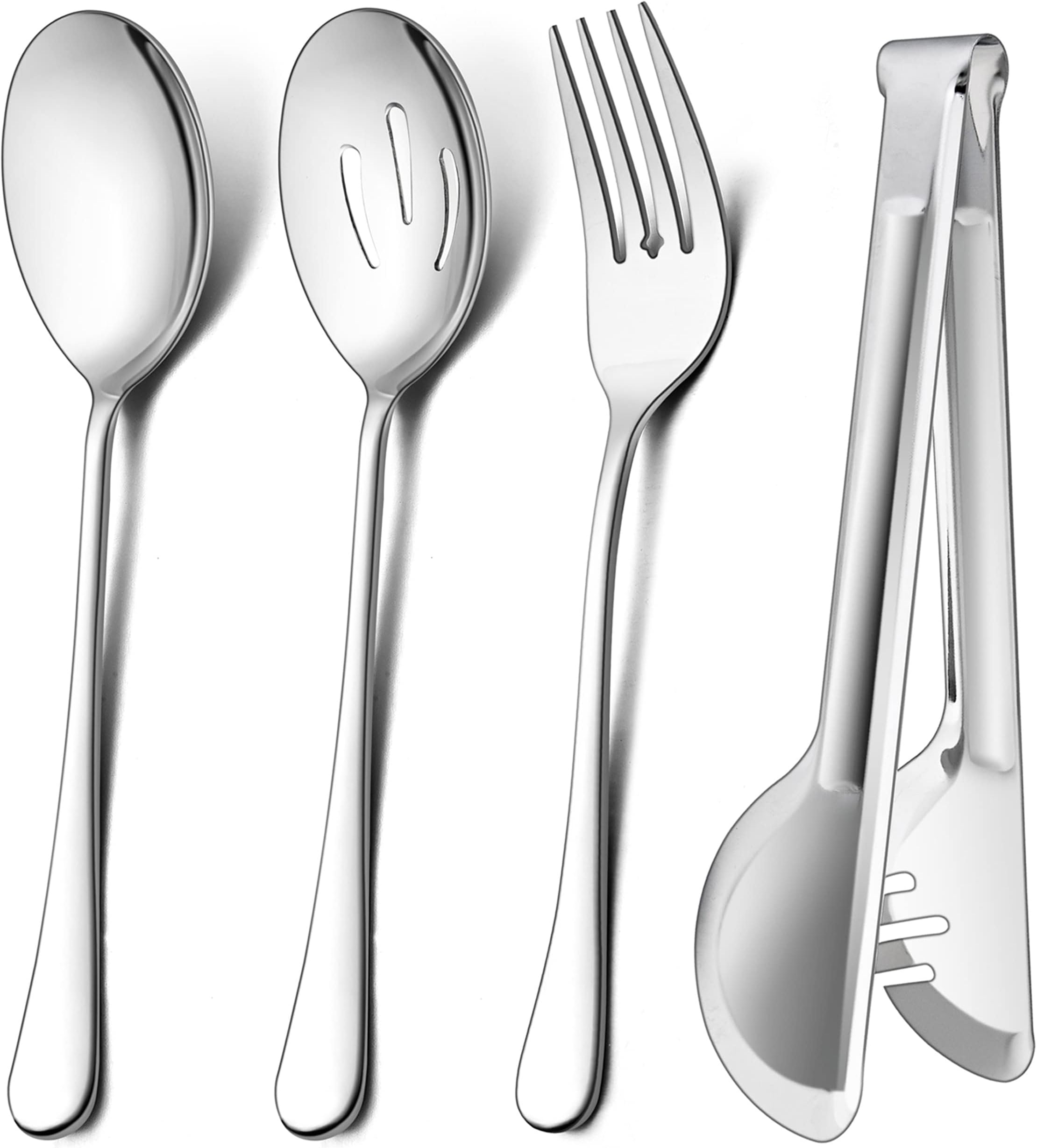 12-Piece Large Serving Utensils Set, Include 9.8 Inch Slotted Spoons and Forks, 9.4 Inch Tongs, Stainless Steel Hostess Serving Flatware Set for Catering Party, Dishwasher Safe