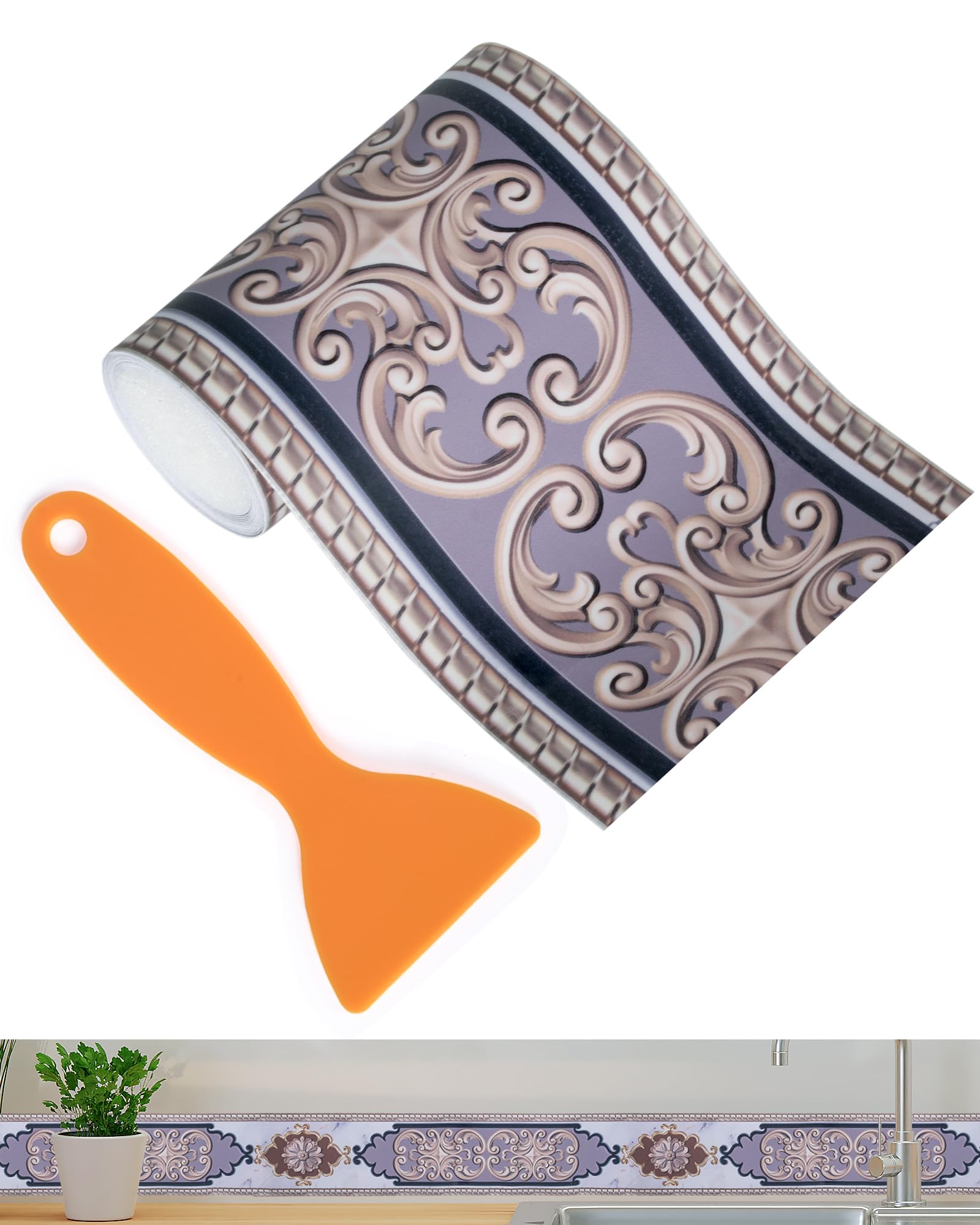 Bordo Autoadesivo Per Pareti FBBULES - PVC, Effetto Marmo, 5m X 5/10/15cm, Facile Applicazione - Foto 6