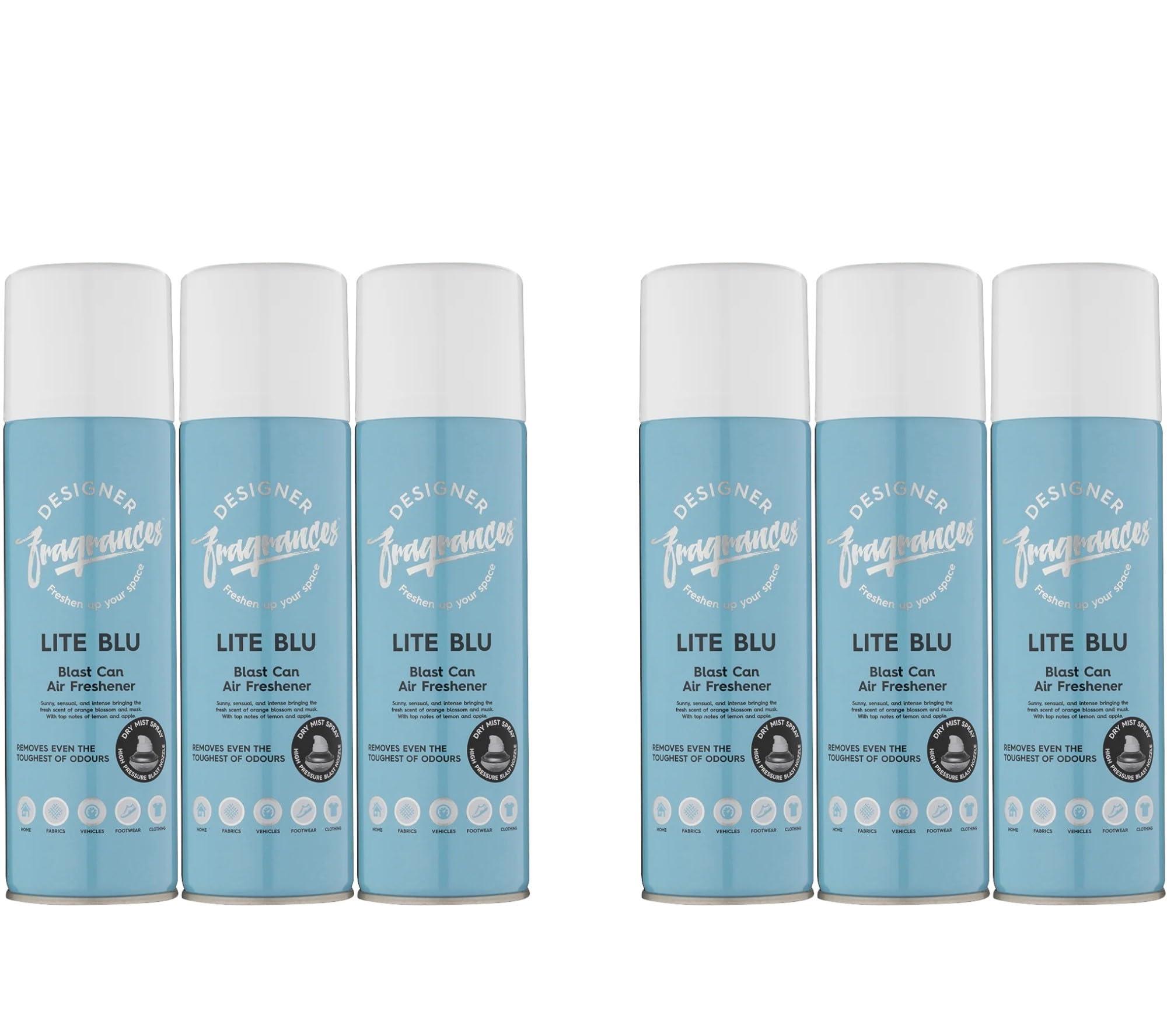 Designer Fragrances 6 Pack Lite Blu Air Freshener Blast Cans - For