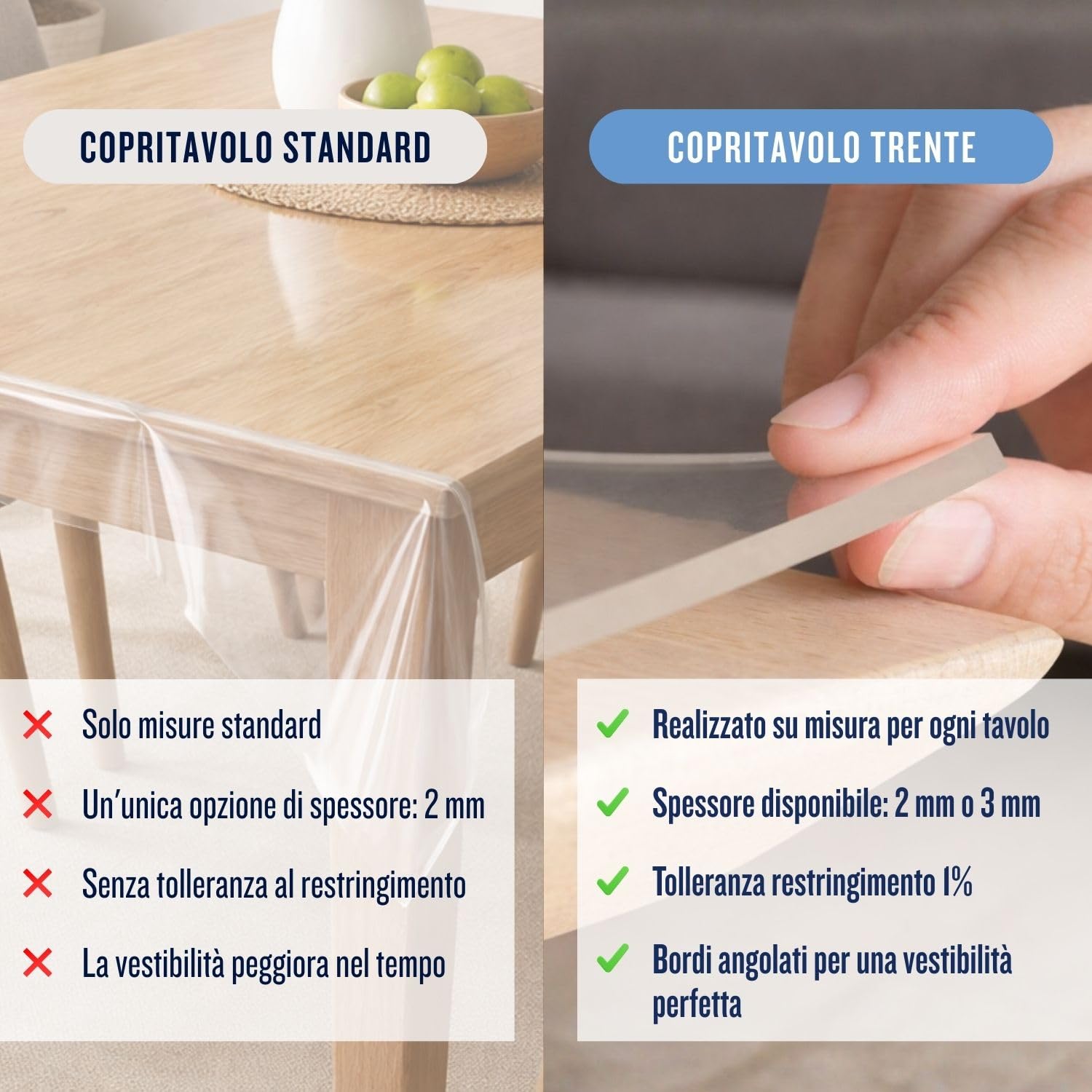 Trente Pellicola per tavolo 120 x 280 cm - spessore 2 mm - protezione da tavolo con bordi smussati, tovaglia trasparente, rettangolare, dimensioni a scelta, pellicola protettiva, lavabile