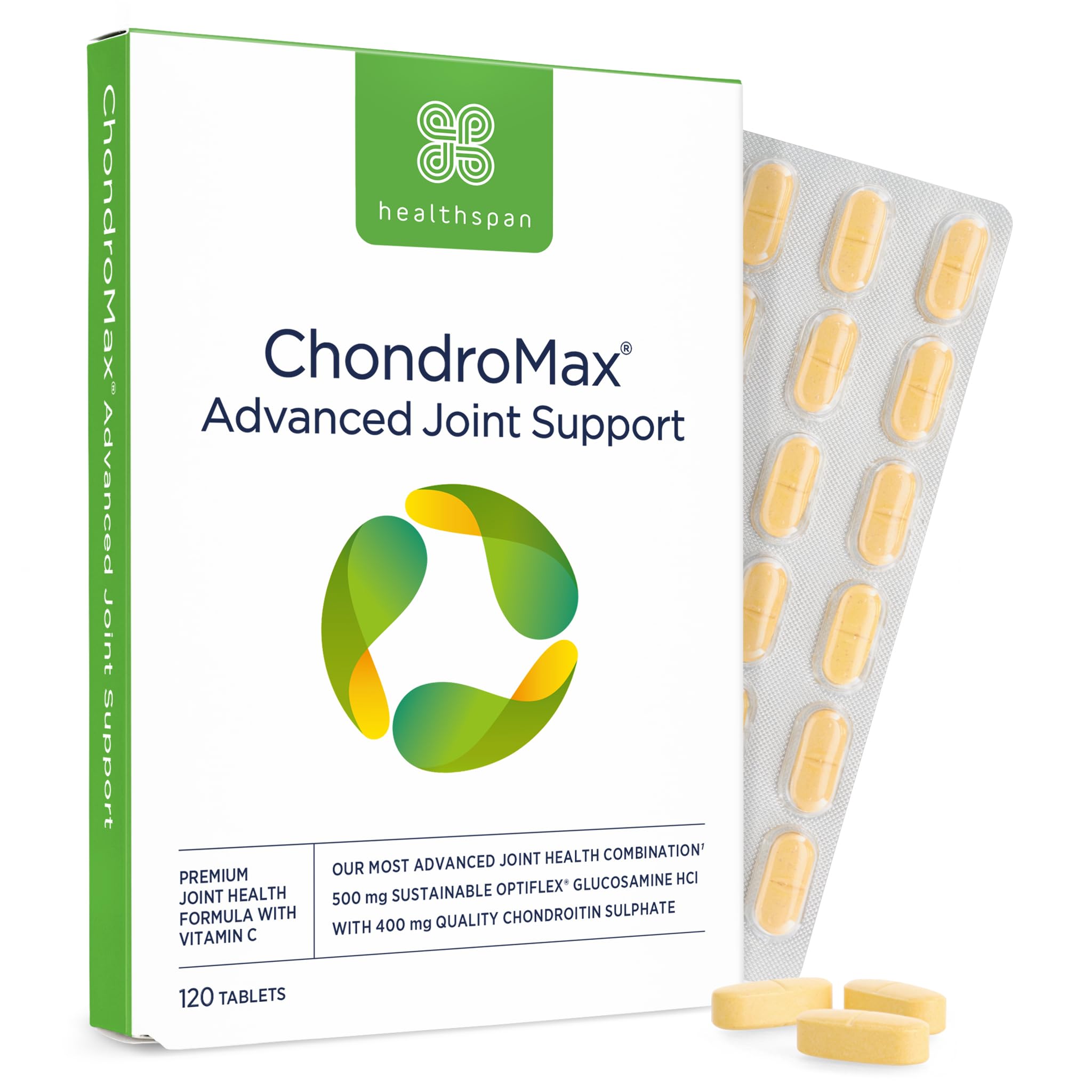 Healthspan Glucosamine & Chondroitin (120 Tablets, 500mg Glucosamine & 400mg Chondroitin) | Joint & Bone Support | Advanced Joint Support | Vitamin C to Support Joint Cartilage | Sustainably Sourced