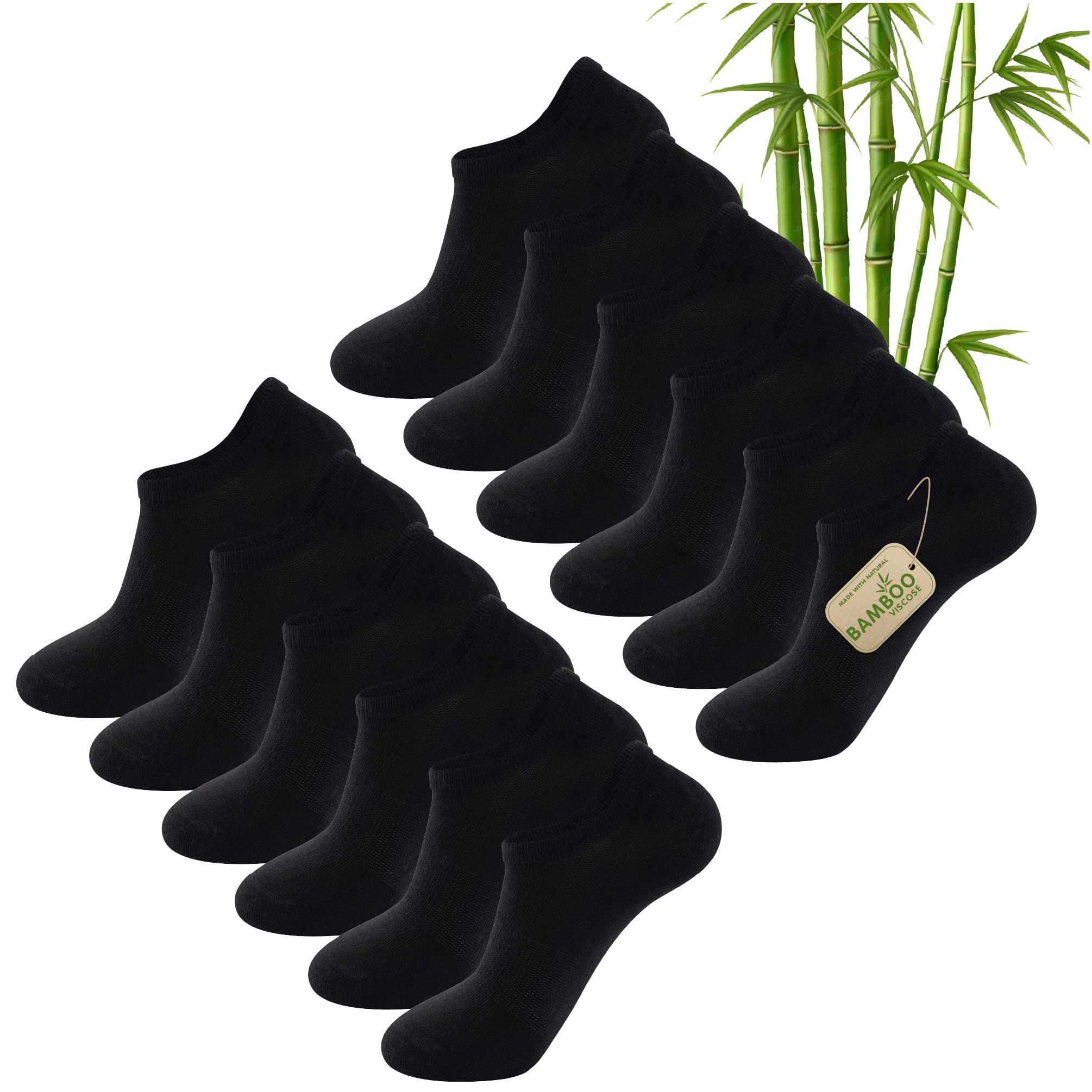 The Essentials Wardrobe 12PK Ladies Bamboo Trainer Socks - UK 4-8/EU 37-42 - Black