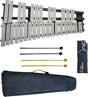 30 Note Glockenspiel Xylophone Bell Kit,Foldable Xylophone Percussion Instrument with 4 Mallets,Shoulder Strap and Carrying Bag,Professional Percussion Instrument Set for Adults & Students