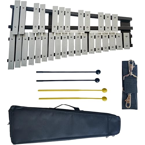 30 Note Glockenspiel Xylophone Bell Kit,Foldable Xylophone Percussion Instrument with 4 Mallets,Shoulder Strap and Carrying Bag,Professional Percussion Instrument Set for Adults & Students