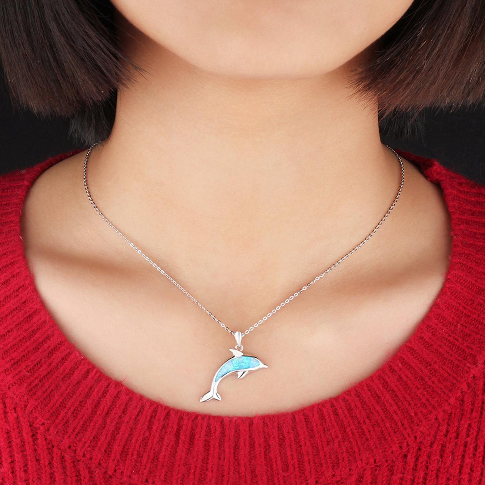 ZIPPICE Collana Delfino da Donna Argento 925 Catena di Cristallo Delfino Catena di Cristallo Cuore Blu Gioielli Animali Regali per Le Donne Fidanzata Ragazze Mamma
