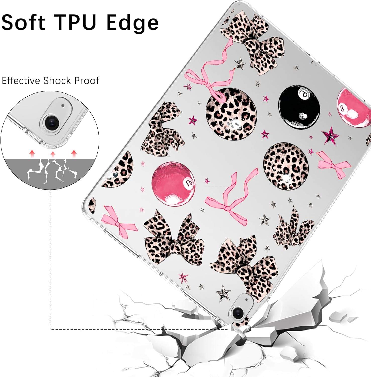 for iPad Pro 13-inch (M4) 2024,Cute Y2k Leopard Print Bow Crystal Clear Case,Slim Lightweight Anti-Scratch Soft TPU Bumper Hard Acrylic Back Cover for Women