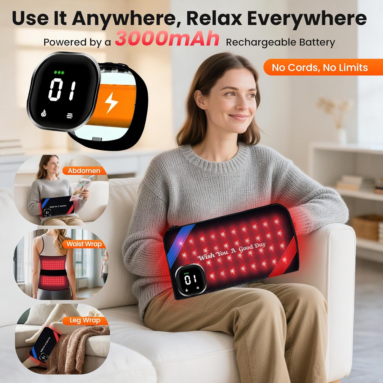 Red Light Therapy for Hands & Wrists, Cordless Dual-Hand Infrared Therapy Muff with 80 Dual-Wavelength LED Beads (660nm & 850nm), 5 Therapy Modes, 3000mAh Battery for Full-Coverage Pain Relief