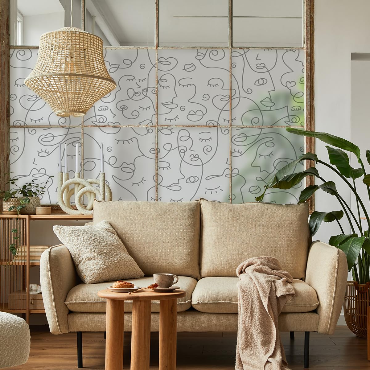 Ambiance Sticker Anti-Blackout Window Film Adhesive – Abstract Faces – Privacy Screen Sticker for Windows and Shower Doors Large – H40 x L100 cm