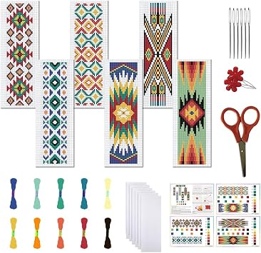 FREEBLOSS 6PCS Cross Stitch Bookmark Kit Stamped Floral Cross Stitch Bookmarks Kit for Beginner DIY Stamped Embroidery Bookmark Kit Cross Stitch Projects for Book Lovers