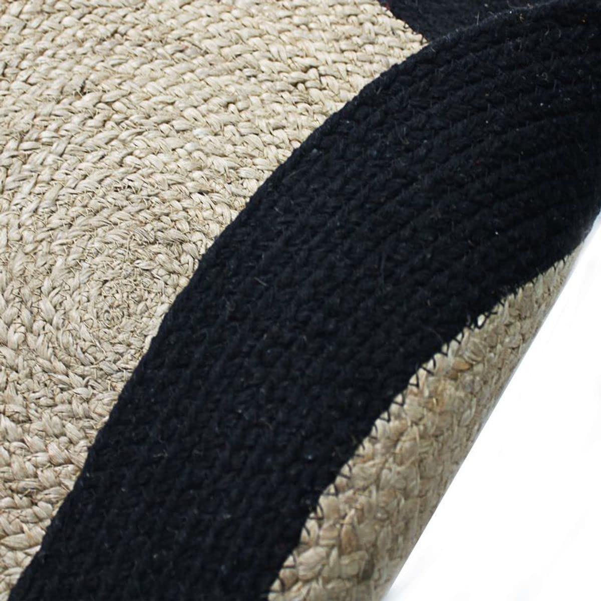 Thedecofactory Tapis Rond en Jute Coton Bande Noire diam.120