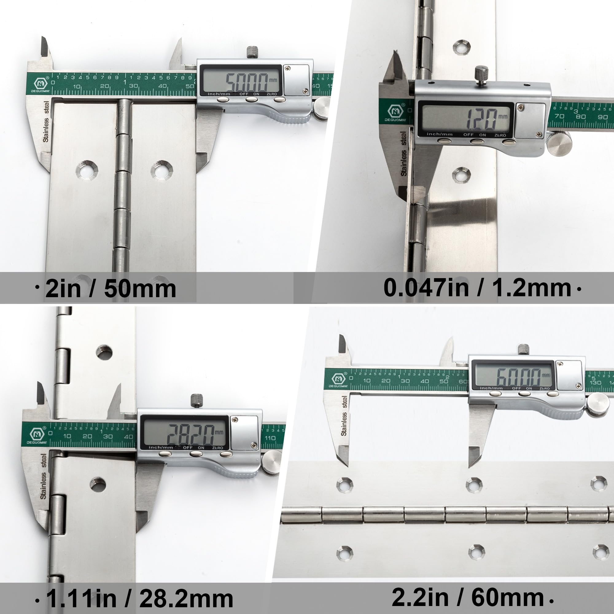 Paquete de 2 bisagras de piano resistentes de 24 x 2 pulgadas de ancho, 0.047 pulgadas de grosor de acero inoxidable continuo y bisagra de piano para gabinete, puerta, caja de herramientas, caja de