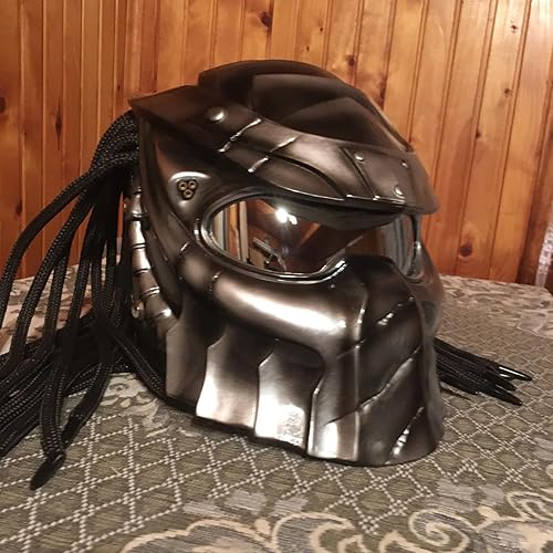 Miniatura 3 de Predator Casco de motocicleta con máscara facial integral con trenza de cabello y luz LED para conducción al aire libre, certificado DOT