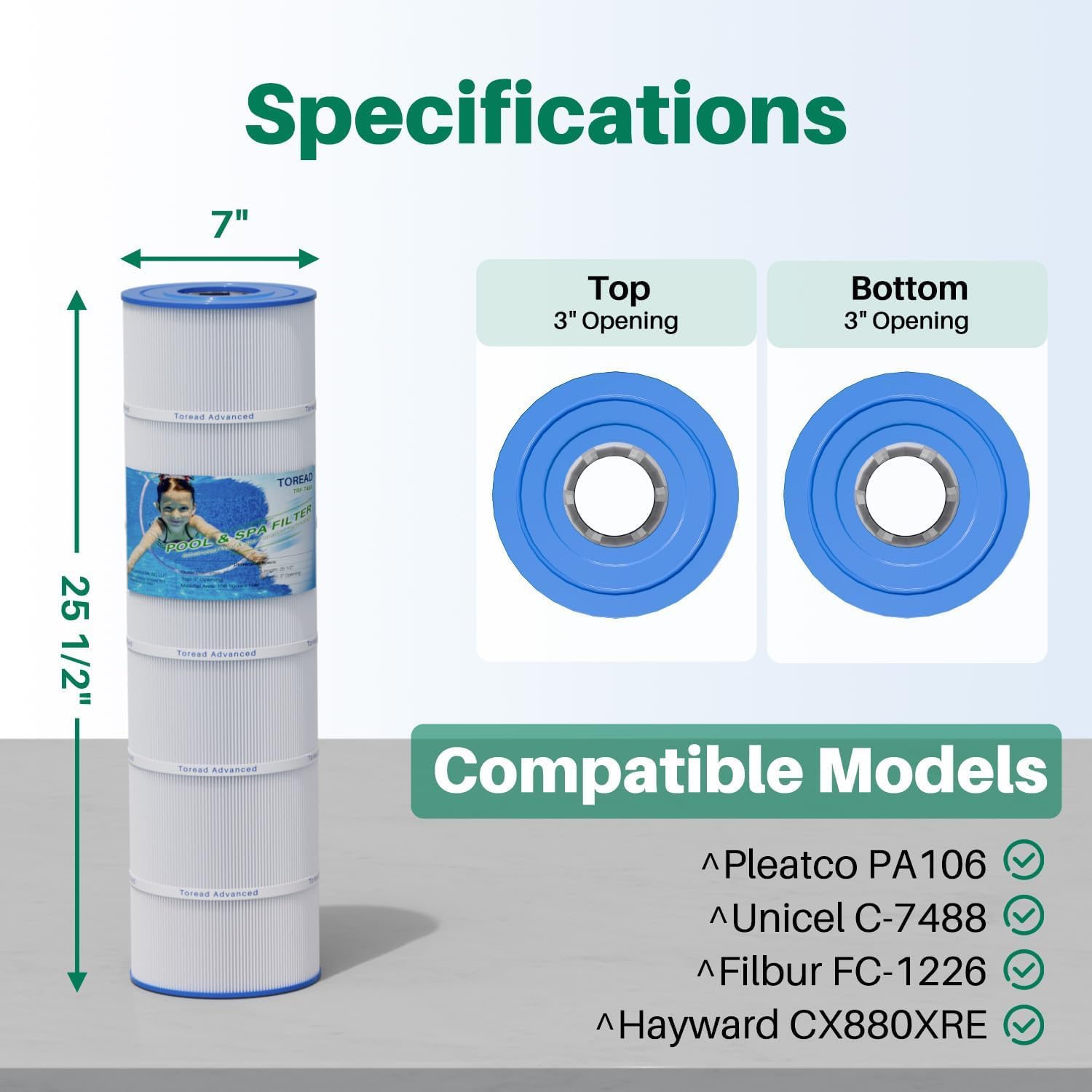TOREAD PA106 Pool Filter Replaces Hayward CX880XRE, Ultral-A1, Unicel C-7488, Filbur FC-1226, FC-6430, Hayward SwimClear C4020, C4025, C4030, 4 X 106 sq. ft. Filter Cartridge 4 Pack - Image 3