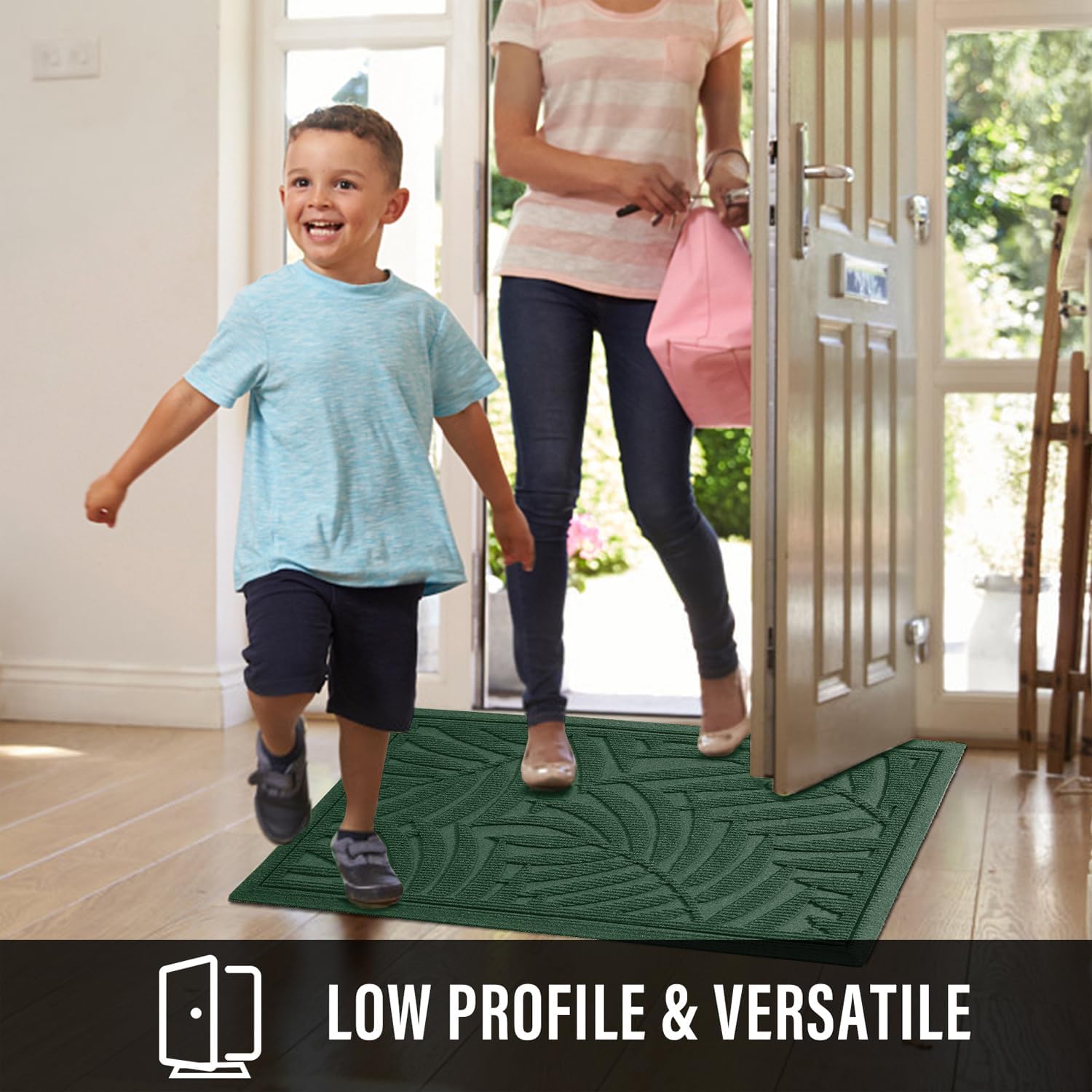 HIYARD Front Door Mat, Absorbent Resist Dirt Welcome Door Mat Indoor Outdoor, Waterproof Doormat, Sturdy Non Slip Backing, Fade Resistant, Low Profile Entry Mat for Entryway, 36×24, Green