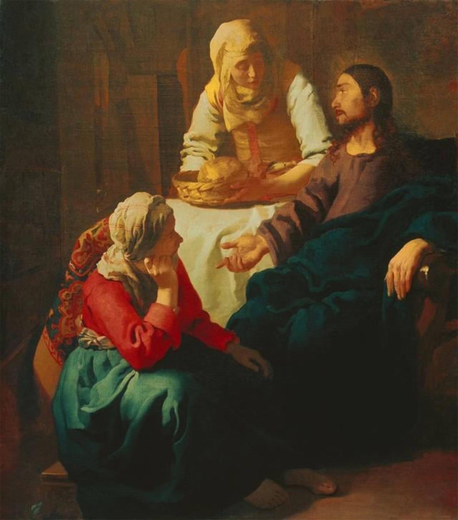 ARTXLXXBN Famous Painting Canvas Artwork Graffiti Print Christ with mary and martha by Jan Vermeer van Delft Portrait Canvas Image for Home Decor 60x90cm