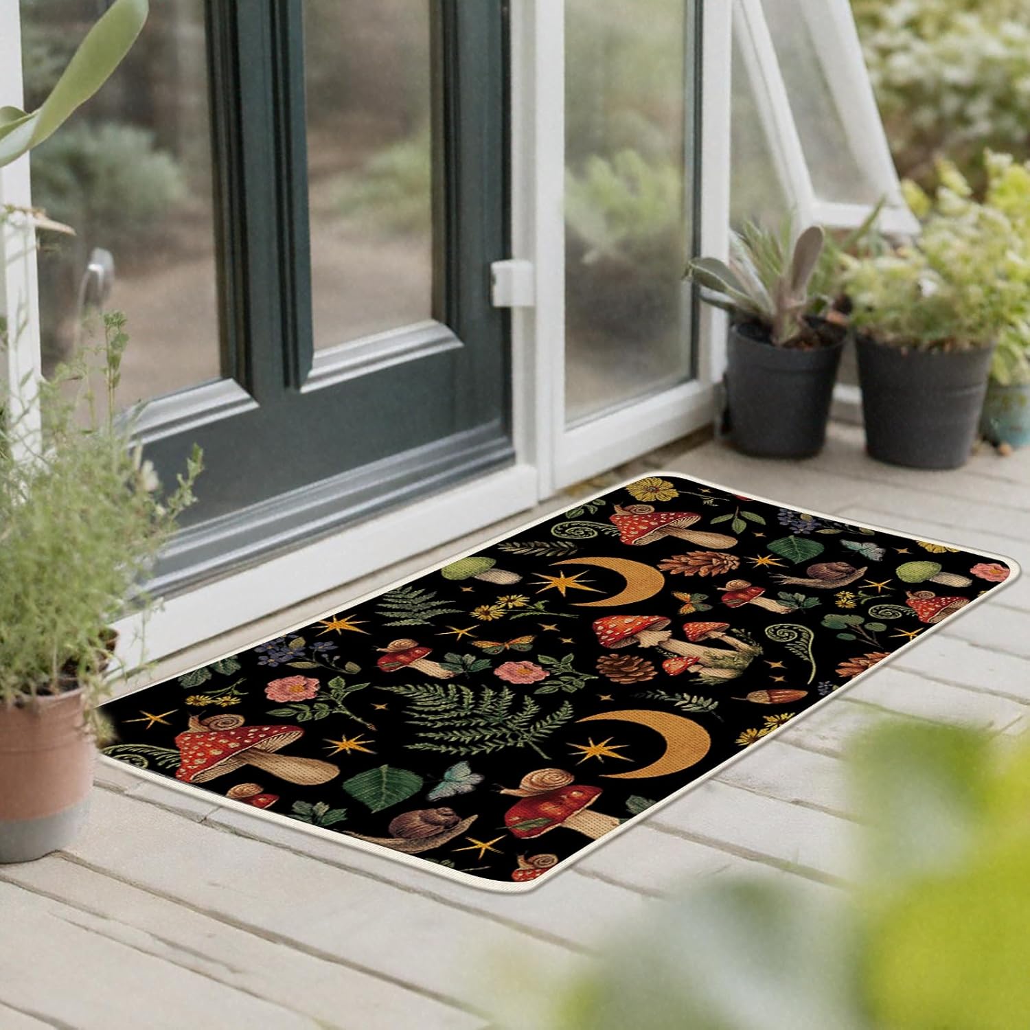 Farmhouse Wild Animals Kitchen Rugs Set of 2, Rustic Vintage Forest Wildlife Bear Deer Fox Floor Mats Home Decor, Retro Woodland Nature Collage Door Mat Decorations - 17x29 and 17x47 Inches