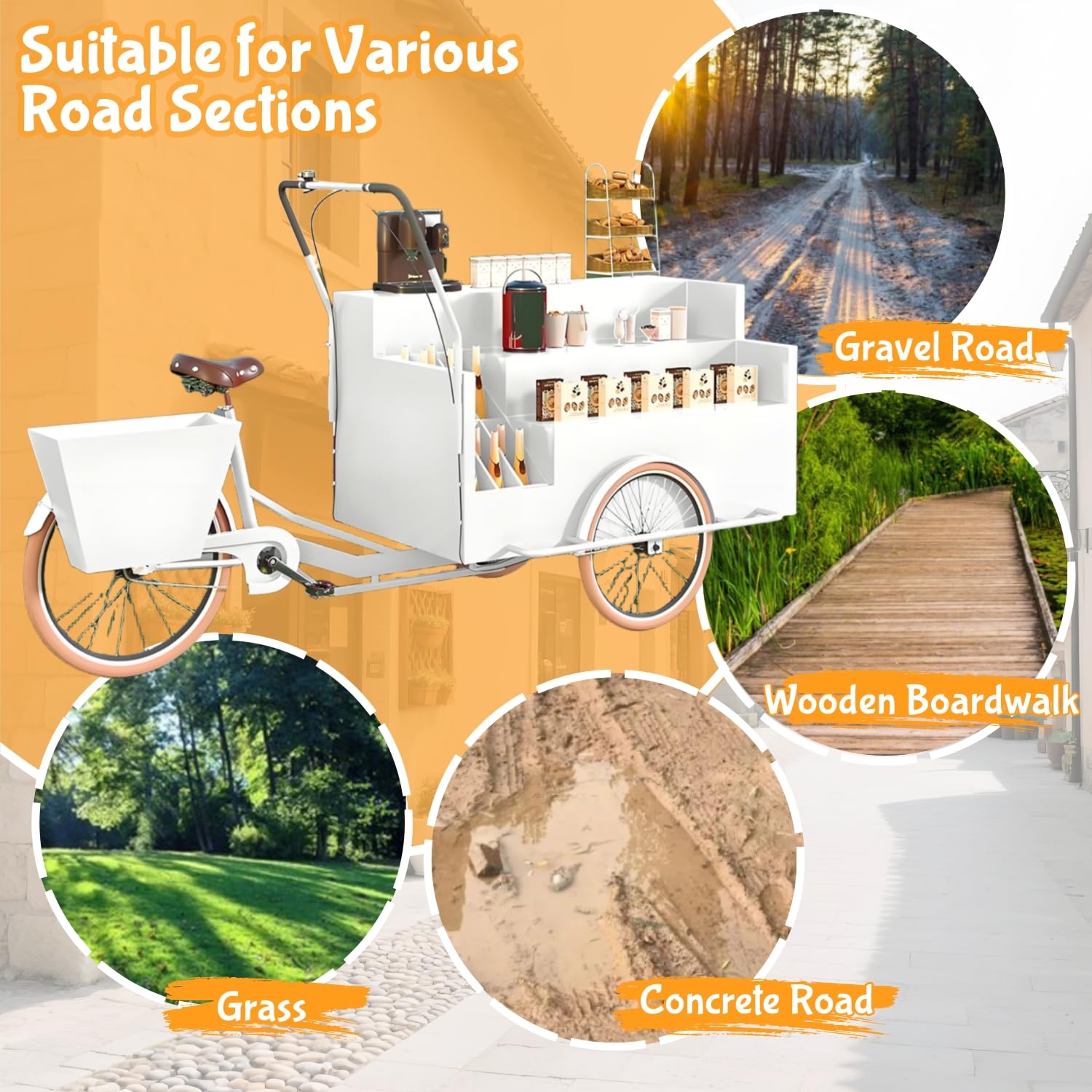 Triciclo para Venta de Comida, Carrito Grande para Comida, carritos de Hierro para Venta de Comida, Remolque Comercial para Flores, Juguetes, Bebidas, Desayuno,Negro
