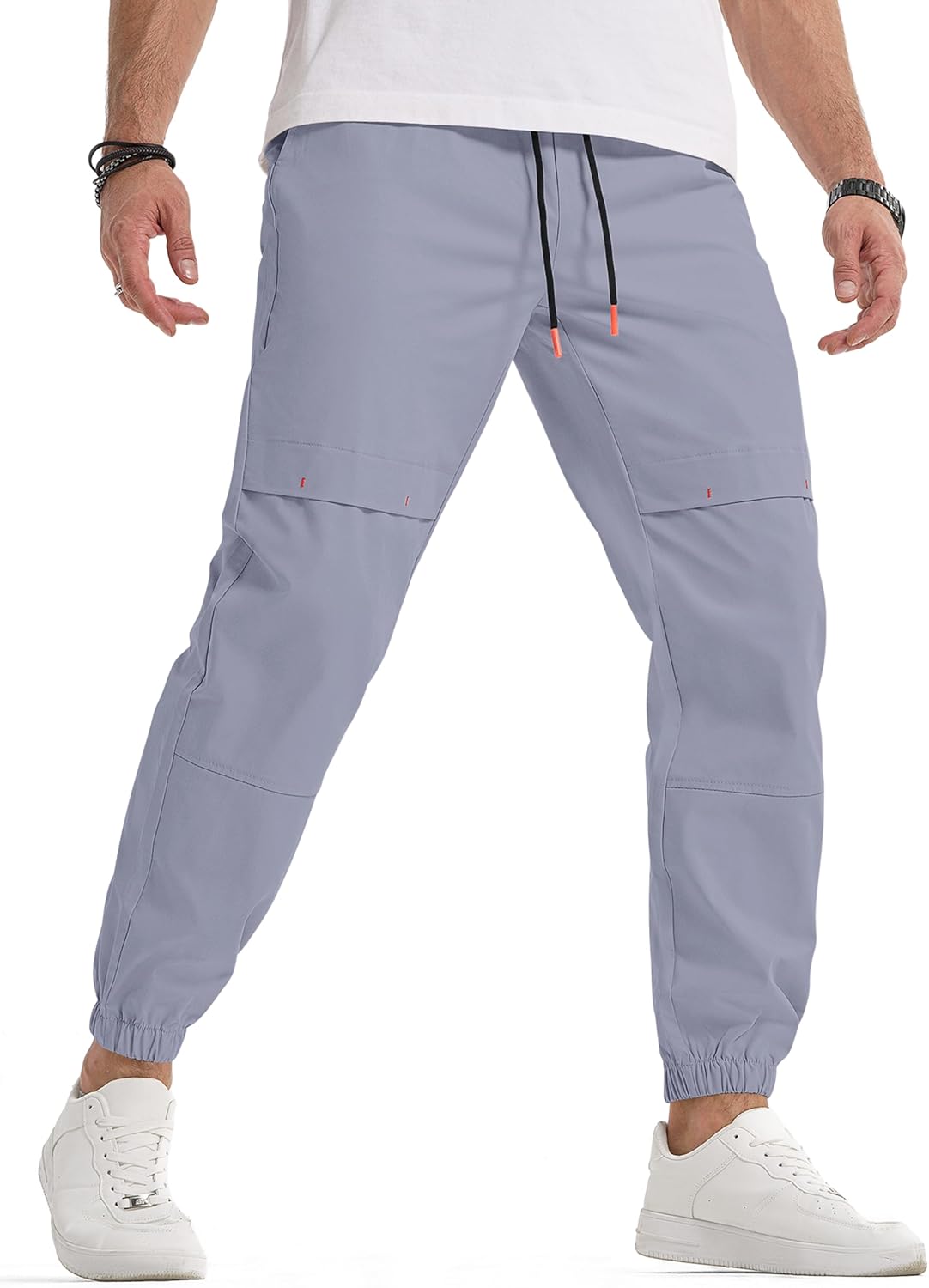 JMIERR Mens Joggers Casual Pants Stretch Elastic Waist Drawstring Tapered Pants with Pockets - Image 9