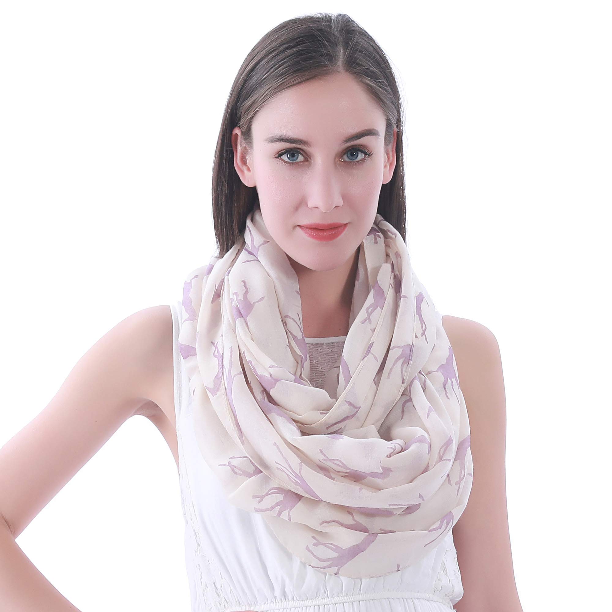 Lina & Lily Giraffe Animal Print Women's Infinity Scarf Snood Lightweight (Beige & Purple)